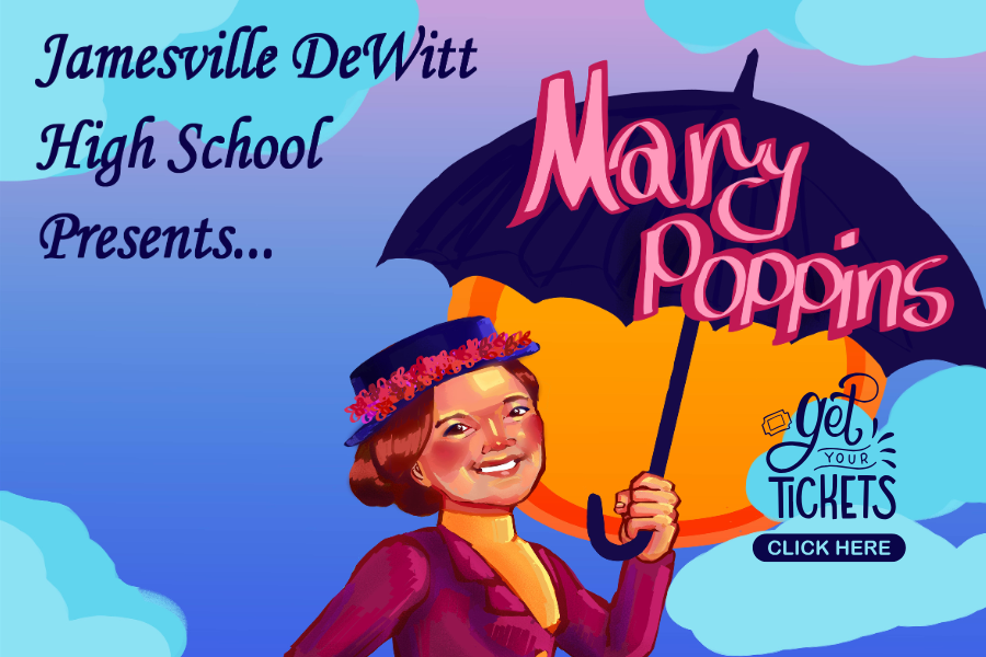 graphic image for mary poppins musical with ticket link.